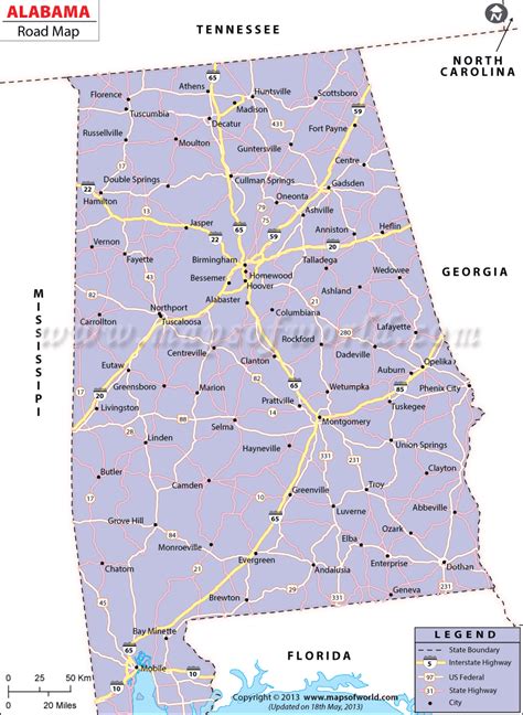 Alabama Road Map Alabama Interstate Map