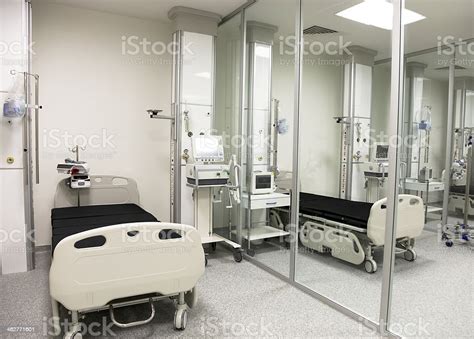 Empty Beds In A Hospital Or Surgical Center Recovery Room Stock Photo