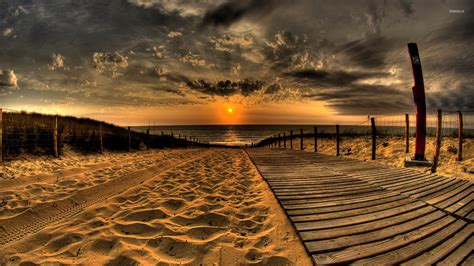 Sunset Above The Wooden Boardwalk Wallpaper Beach Wallpapers 51089