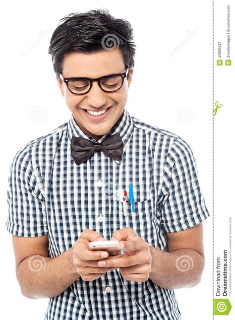 Cheerful Young Man Using Mobile Phone Stock Image Image Of Happy