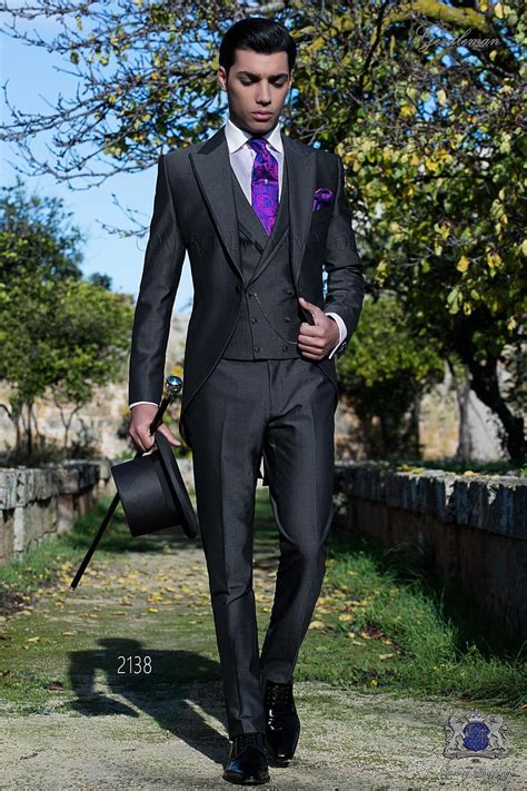 Italian Bespoke Morning Suit Wool Mix Dark Grey Fil A Fil Wedding