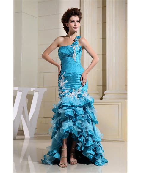 Mermaid One Shoulder Asymmetrical Satin Prom Dress With Cascading