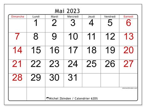 Calendrier Mai 2023 à Imprimer “51ds” Michel Zbinden Lu