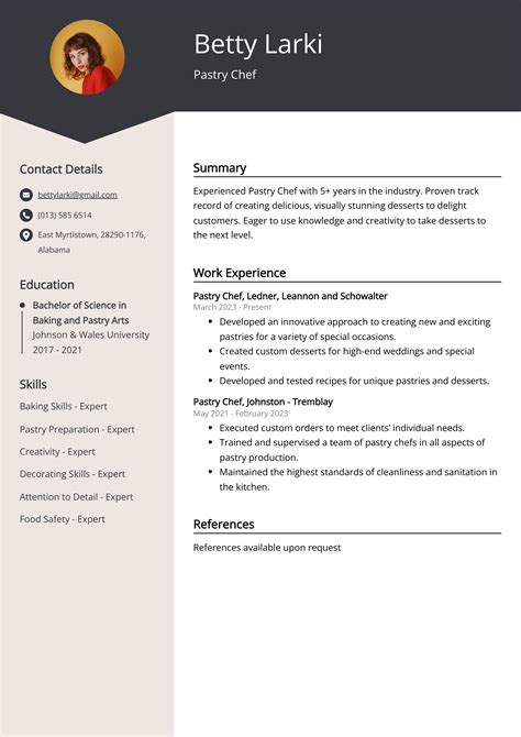 Pastry Chef Resume Example Free Guide