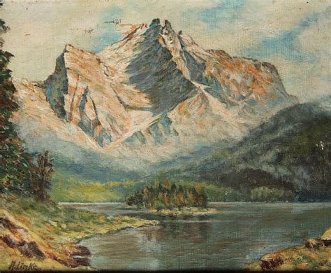 19th Century Oil Painting Of Alpine Landscape From Germany From