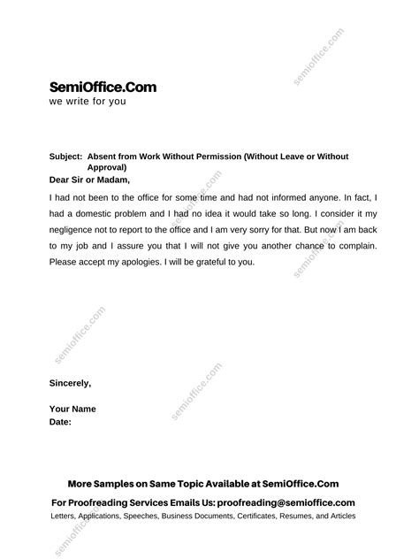 Absent From Work Explanation Letter Semioffice Com