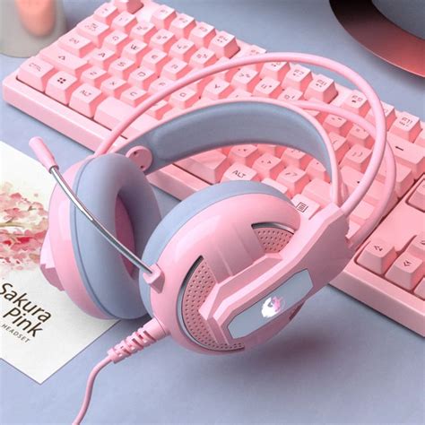 Yulass Gaming Headphones Wired Girl Pink Stereo Large Headphone Noise