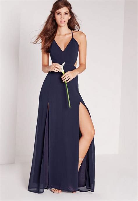 Strappy Cut Out Maxi Dress Navy Missguided