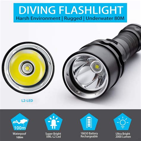 Super Bright Diving Flashlight Ip68 Highest Waterproof Rating Professional Diving Light Powered