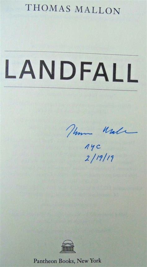 Landfall By Thomas Mallon 2019 Signeddatednyc ~ First Edition First
