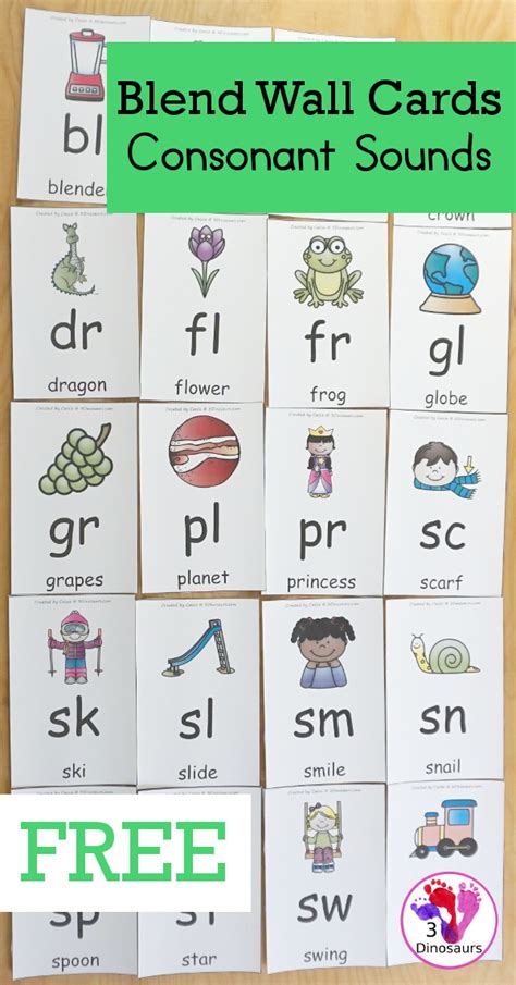 Free Blends Wall Cards Beginning Sound Consonant Blends 3 Dinosaurs