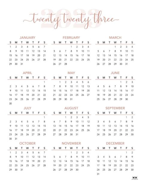 Printable 2023 Yearly Calendar 5 In 2022 Calendar Yearly Calendar
