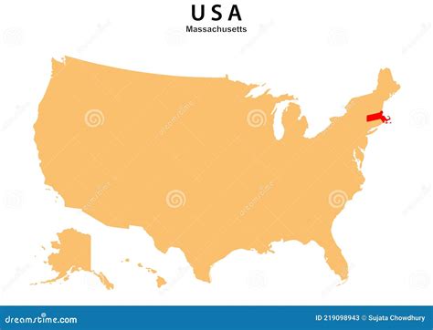 Massachusetts State Map Highlighted On Usa Map Massachusetts Map On United State Of America