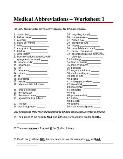 Medical Terminology Chapter 1 Worksheet