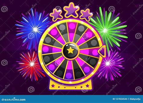 Vector Purple Wheel Of Fortune And Firework For Ui Game Stock Vector