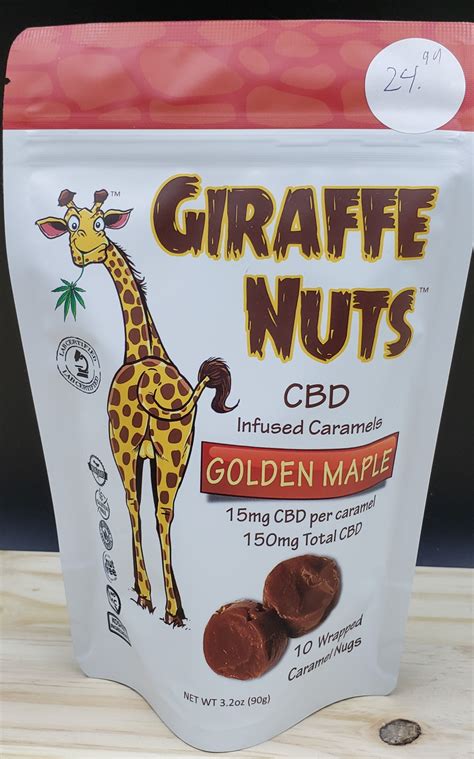 Giraffe Nuts Infused Caramels Golden Maple 15mg Hemp Cbd Per Piece 10 Pieces
