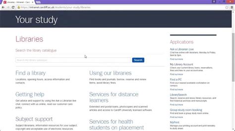 Cardiff University Student Intranet Libraries Youtube