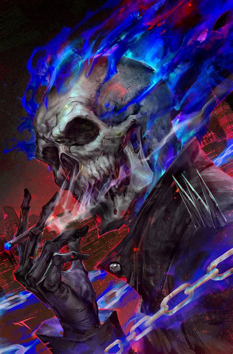 Wallpaper Ghost Rider Skull Cigarettes Smoking Drawing Portrait