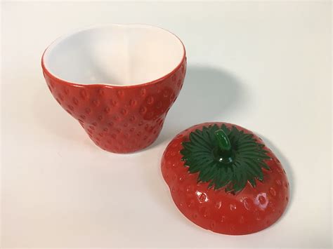 Vintage Hazel Atlas Red Strawberry Painted Milk Glass Retro Red Berry