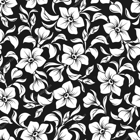 Seamless Floral Pattern Black And White Seamless Floral Retro Doodle