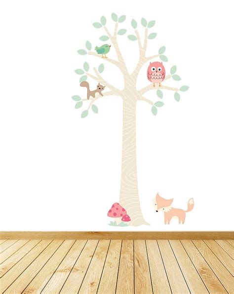 Pastel Forest Tree With Owl Wall Stickers Tree Wall Stickers Nursery