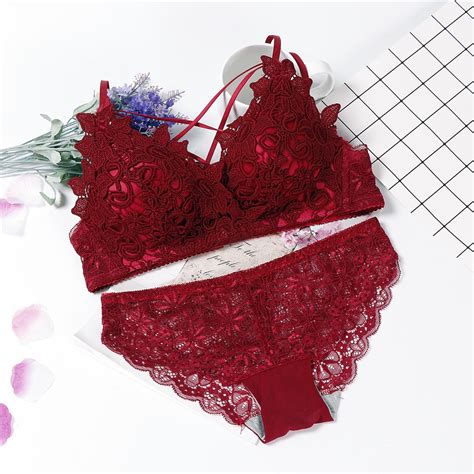 Lingerie Bra Set Wire Free Lenceria Sexy Bielizna Damska Komplety Cup Ab Lace Top Wine Red