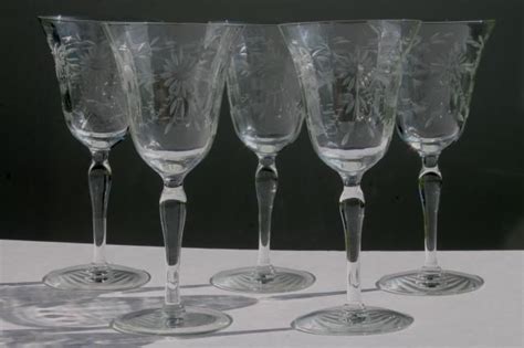 beautiful vintage etched optic crystal wine water goblets collectables and art glassware