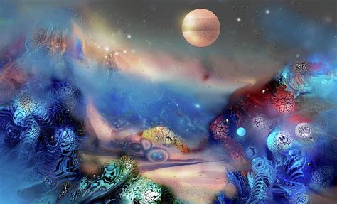 Alien World Orange Moon Digital Art By Natalia Rudzina Pixels