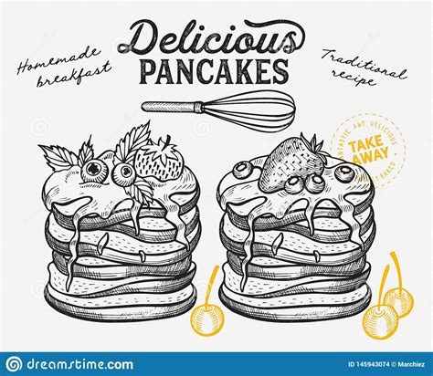 Waffle Pancake Crepe Illustration For Bakery Stock Vector