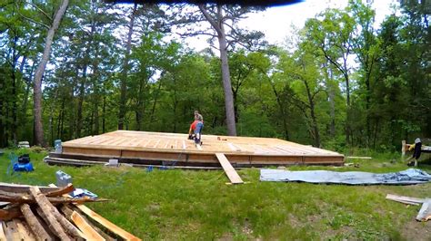 How To Build Off Grid Cabin Diy First Wall Going Up Youtube