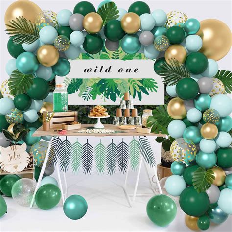 Buy Wild One Safari Jungle Balloon Garland Arch Kit Metallic Gold Confetti Green Balloons