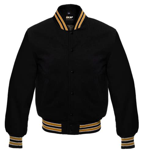 Letterman Varsity Jacket All Wool Blackgoldwhite Skaf Impex