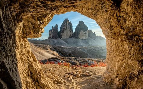 Download Tre Cime Di Lavaredo Dolomites Cave Mountain Range Three