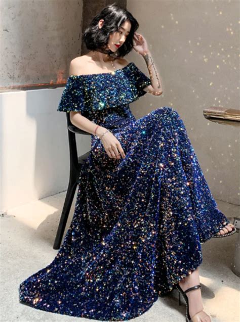 off the shoulder sequin korean prom dress in 2020 dresses prom dresses evening gowns