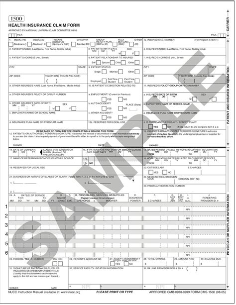 Cms 1500 Paper Claim Filing Instructions Form Example Download