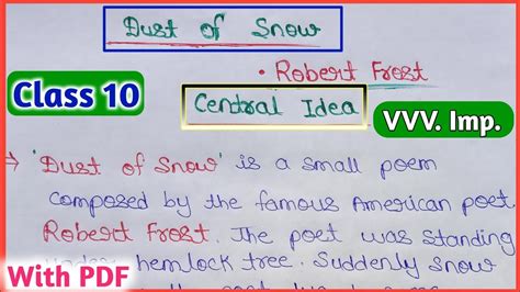 Dust Of Snow Central Idea हिंदी Class 10english Poetry Chapter 1