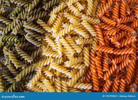 Colored Pasta In Shape Of Spirals In Form Of An Italian Flag Stock