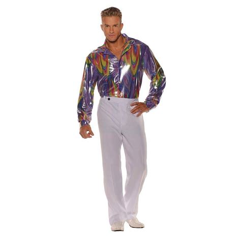 70s 80s Disco Shirt Costume Dance Saturday Night Fever Pimp Shiny Mens