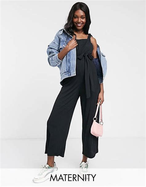 New Look Maternity Jersey Dungaree In Black Asos