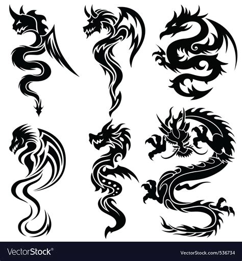 Set Chinese Dragons Tribal Tattoo Royalty Free Vector Image