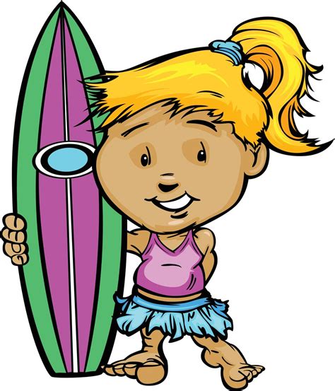 Kid Surfer Girl Holding Surfboard Vector Image Stock Image