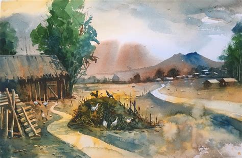 Landscape Watercolor On Paper Size 15 X 22 Inches Rwatercolor