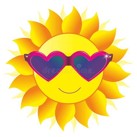 Cartoon Sun Characters Smiley Emoticon Wearing Sunglasses Isolated On