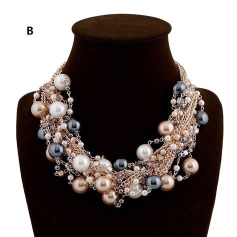 Pretty Big White Black Pink Pearls Collar Choker Costume Necklace