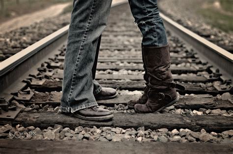 Celebrate Love Couple Standing On Train Tracks Railroad Photoshoot Train Track Poses Train