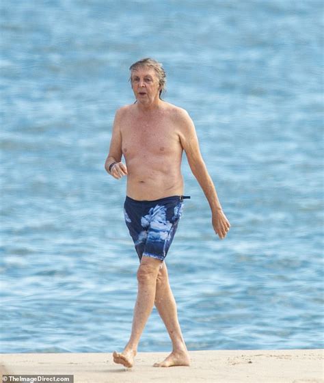 Sir Paul Mccartney Strips Down To A Pair Of Patterned Blue Swimming