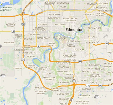 A Map Of Edmonton Canada With The Capital On It