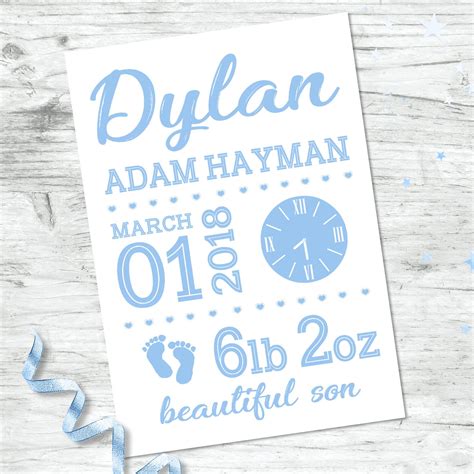 Personalised New Baby Print Baby Name Birth Details Etsy