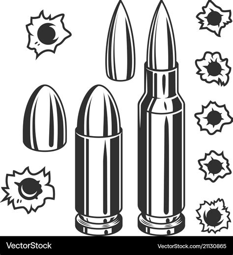 Vintage Bullets And Bullet Holes Set Royalty Free Vector