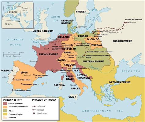 Europe 1812 During Peak Of Napoleonic Empire And Showing Major Battles